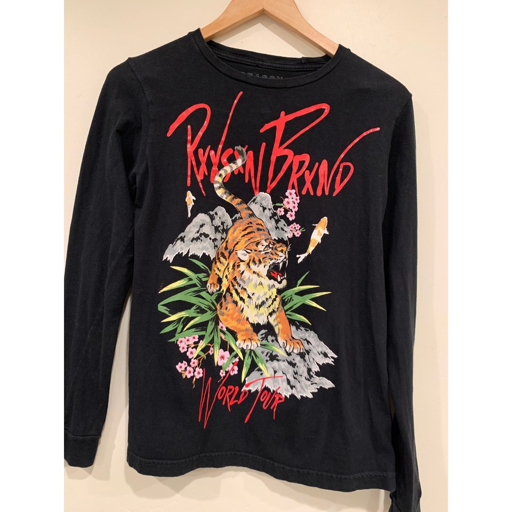 Reason Clothing Mens Black Tiger Koi World Tour‎ Long Sleeve Graphic Tee Small - Picture 2 of 8
